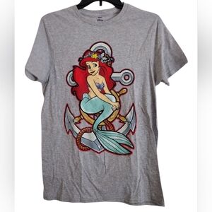 Disney Ariel Anchor Graphic Tee - Grey and Red Cotton Blend Size Small
